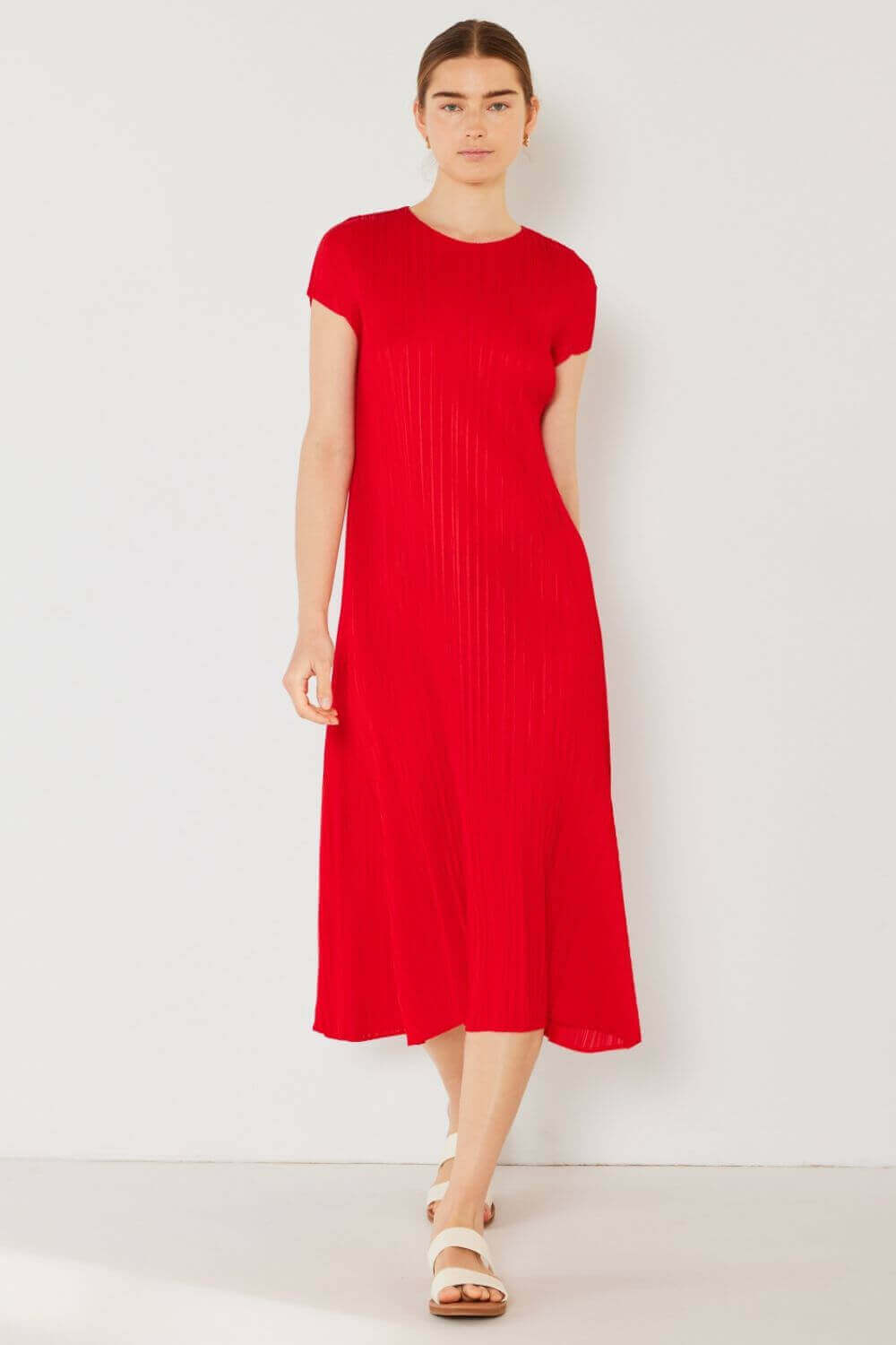 Solid Pleated Cap Sleeve A-Line Dress, Marina West Swim, $ 63.00