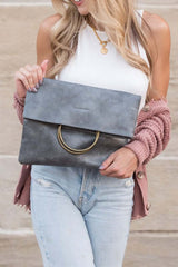 Shop Lux Vegan Leather Fold-over O-ring Clutch | Boutique Handbags & Wallet, Clutches, USA Boutique