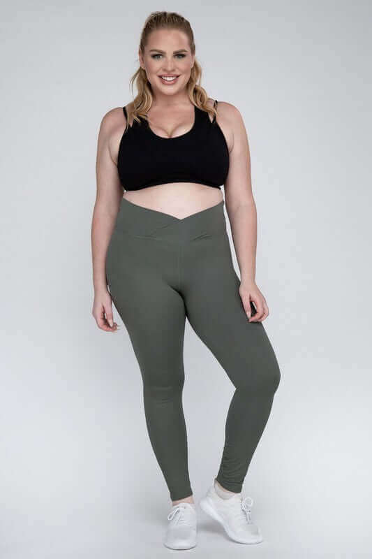 Shop Women's Plus Size V Waist Full Length Leggings | Boutique Activewear, Leggings, USA Boutique