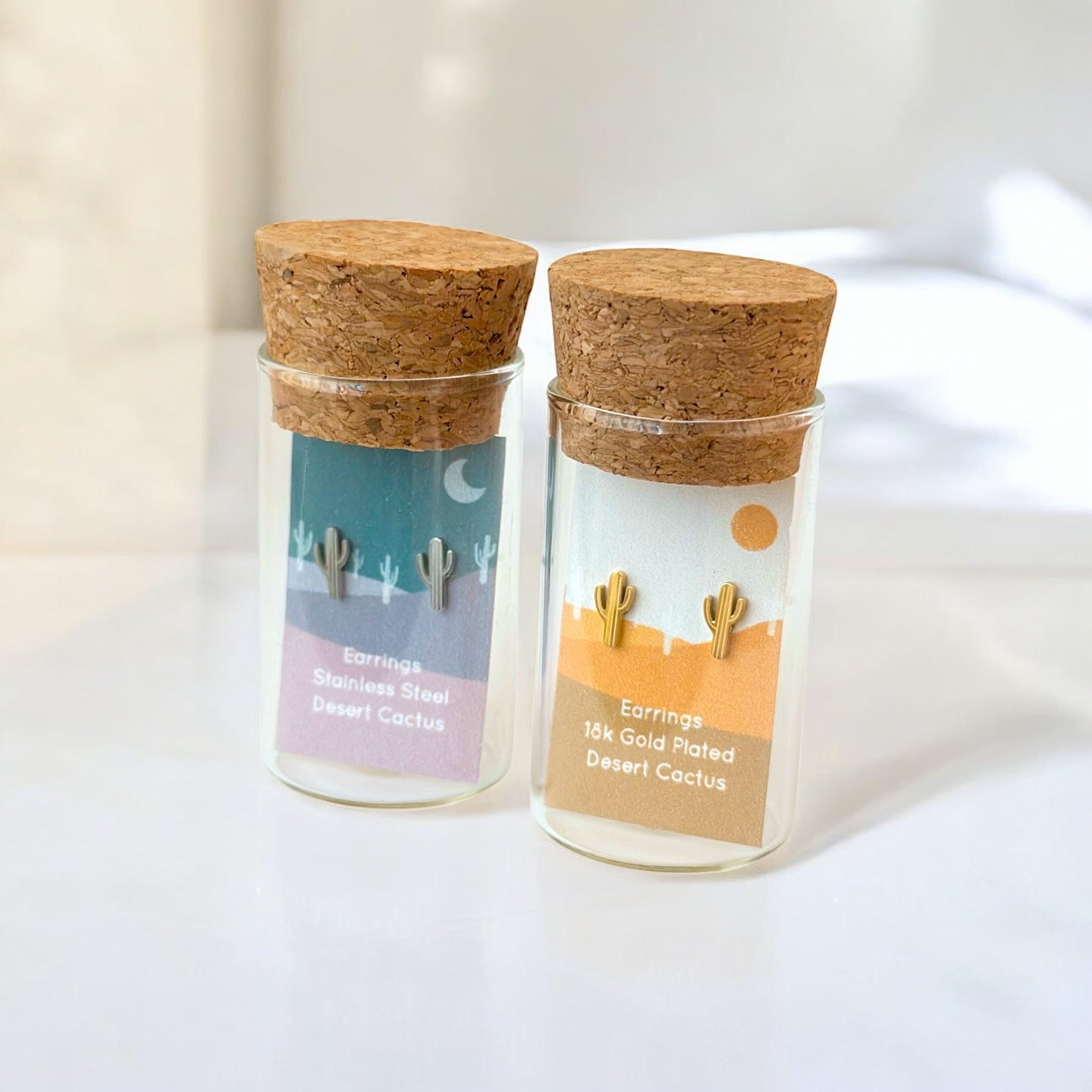 Desert Cactus Metal Stud Earrings - Hypoallergenic Mini Plant Studs