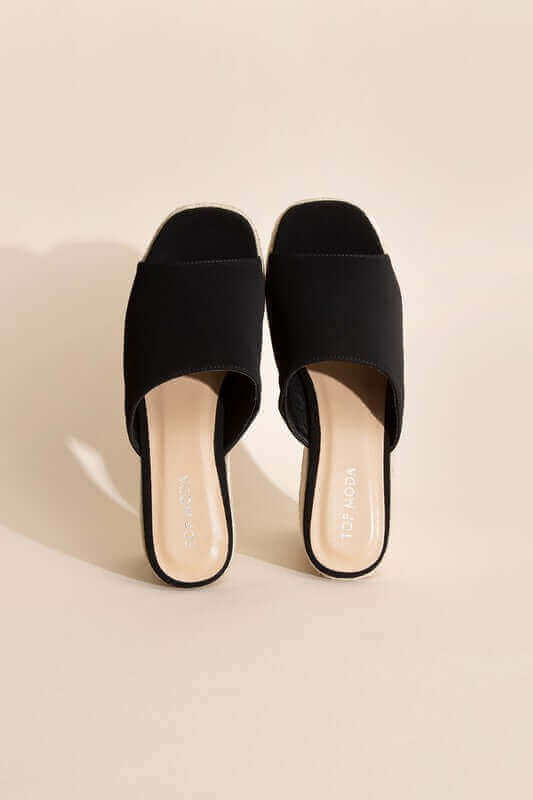 WEBSTER-20 Black Platform Wedge Slide Heels Sandals, Top Guy Footwear, A Moment Of Now