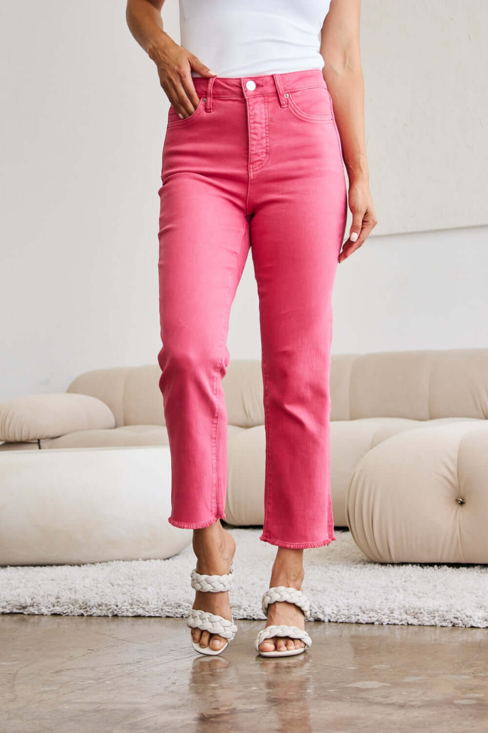 Sunkissed Pink Crop Dylan Tummy Control Jeans, Jeans, $ 59.00, A Moment Of Now™