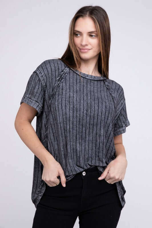 Ribbed Raglan Dolman Sleeve Boat-Neck Top, ZENANA, $ 29.95