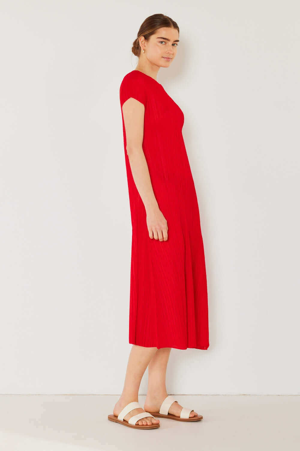 Solid Pleated Cap Sleeve A-Line Dress, Marina West Swim, $ 63.00