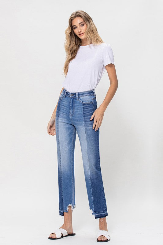 Super High Rise Straight W/Contrast and Hem Detail Jeans