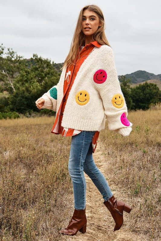 Shop The Fuzzy Smile Long Bell Sleeve Knit Cardigan For Women, Cardigans, USA Boutique
