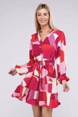 Shop Pink Notched Neck Bold Pattern Belted Dress | USA Boutique Online, Dresses, USA Boutique