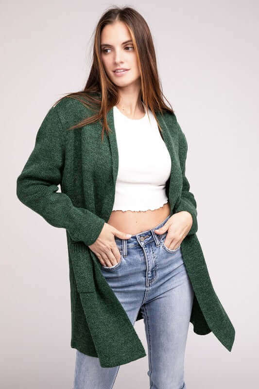 Hooded Open Front Sweater Cardigan, ZENANA, $ 50.95