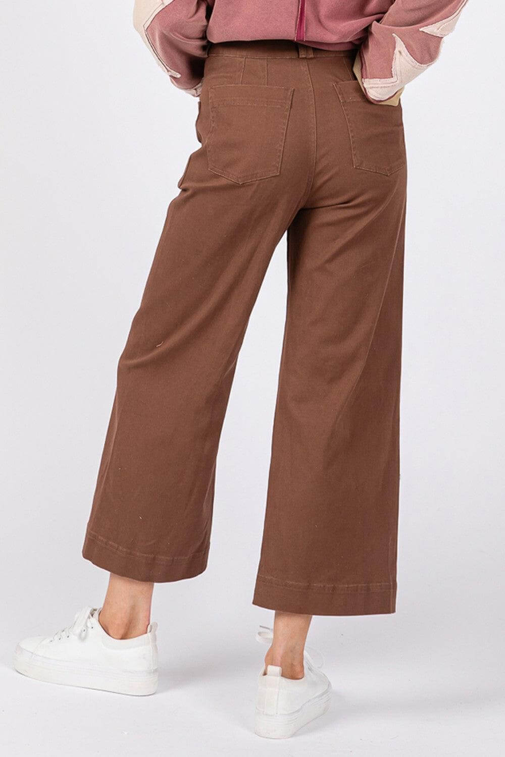 Mocha Brown Comfy Wide Leg Cropped Pants - Stylish Comfort, Pants, $ 64.00, A Moment Of Now™