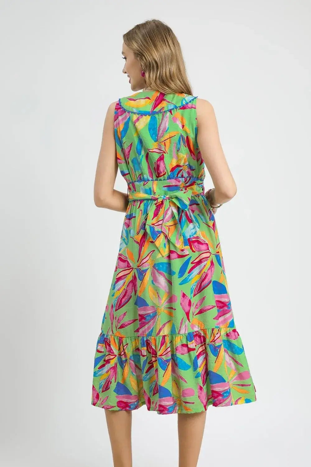 Green Ruffled Hem Printed Sleeveless Midi Dress, Dresses, $ 75.00, A Moment Of Now™