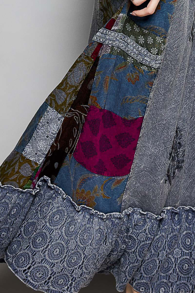POL Charcoal Printed Patchwork Embroidered Ruffled Maxi Skirt, Skirts, $ 69.00, A Moment Of Now™