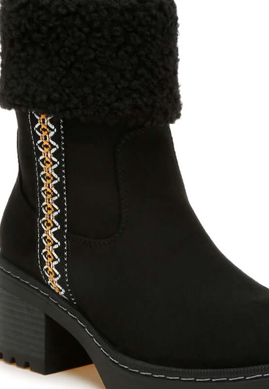 Woolly Faux Fur & Embroidery Detail Winter Boots