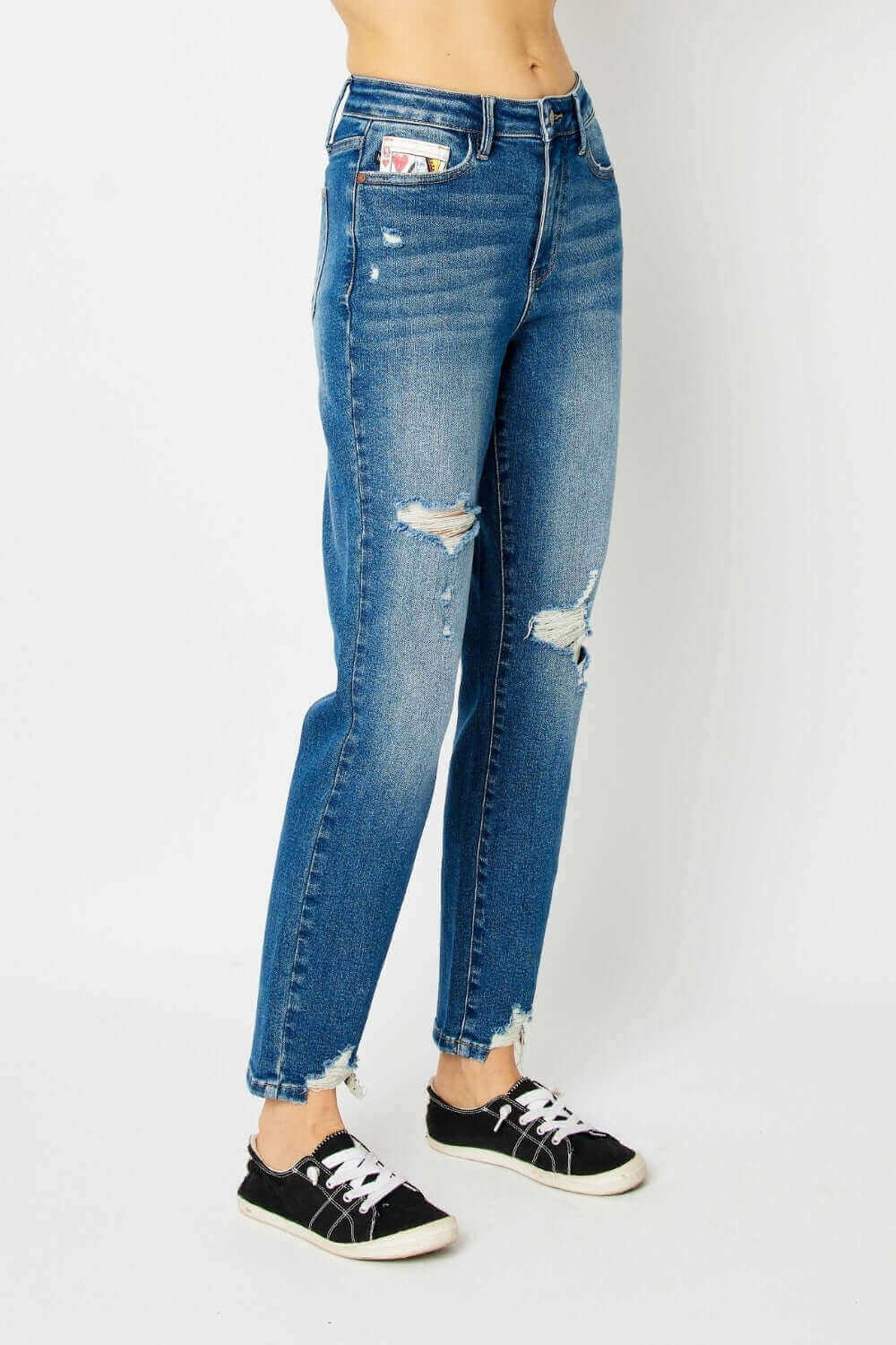 Judy Blue Medium Blue Distressed Slim Jeans, Judy Blue, A Moment Of Now