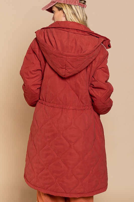 Shop Wiomen's Red Quilted Long Padded Jacket With Hoodie | Boutique Shop, Coats, USA Boutique