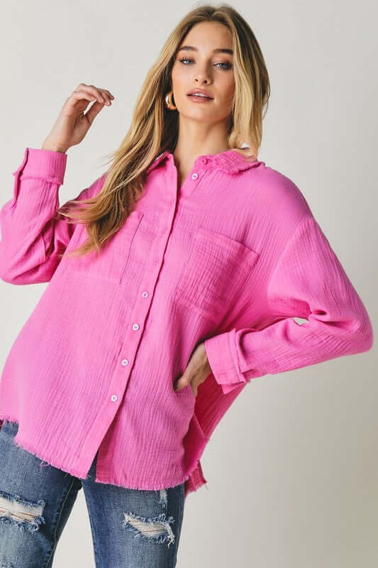Shop Women's Timeless Button Down Long Sleeve Shirt | USA Boutique Online, Shirts, USA Boutique