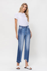 Super High Rise Straight W/Contrast and Hem Detail Jeans