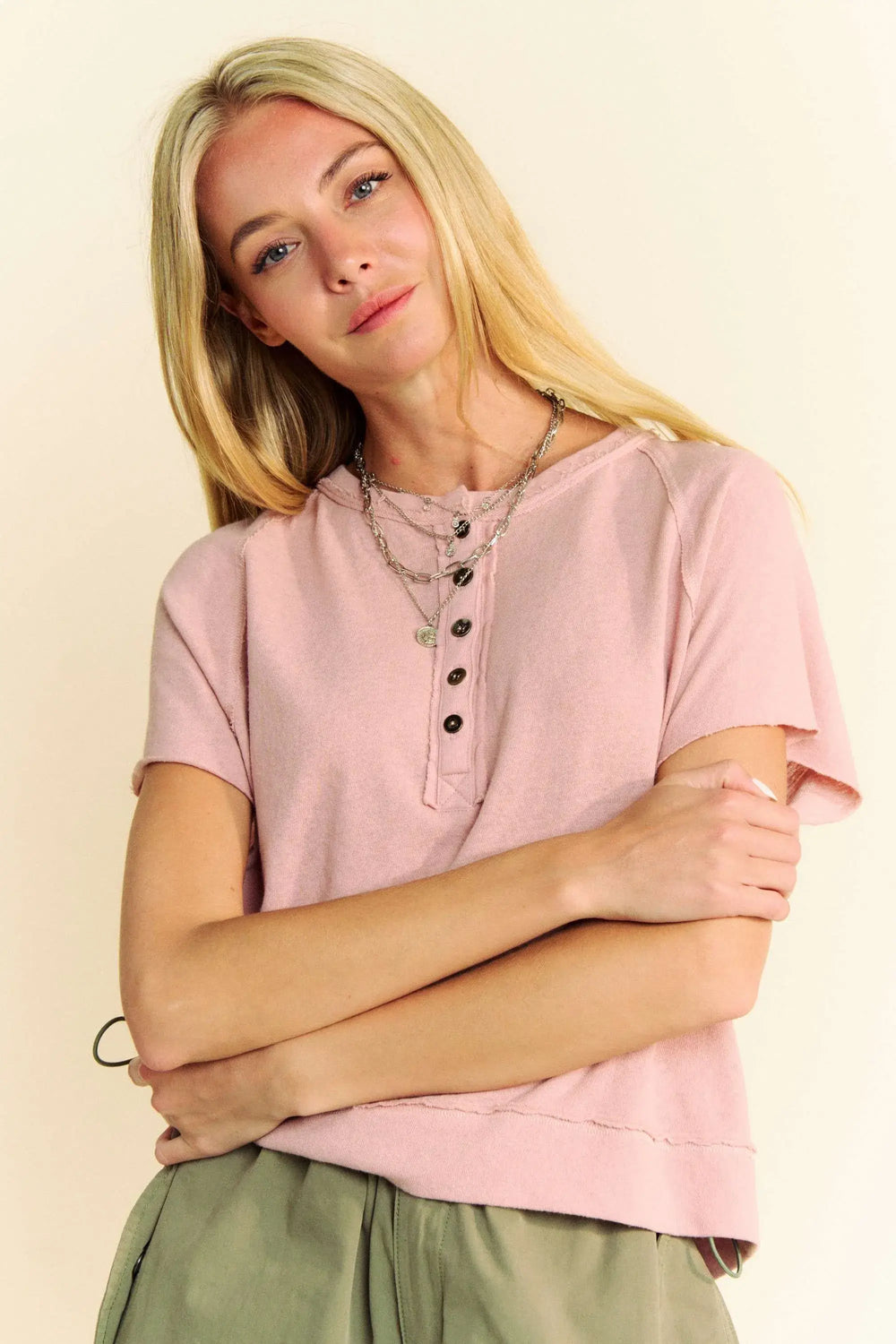 French Rose Breezy Knit Fabric Short Sleeve T-shirt Top - Chic, T-shirts, $ 45.00, A Moment Of Now™