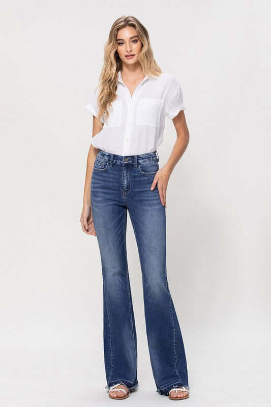 High Rise Flare W/Insert Panel Details Jeans