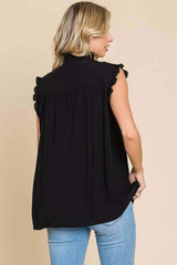 Black Plus Size Frill Edge Smocked Sleeveless Top, Culture Code, A Moment Of Now