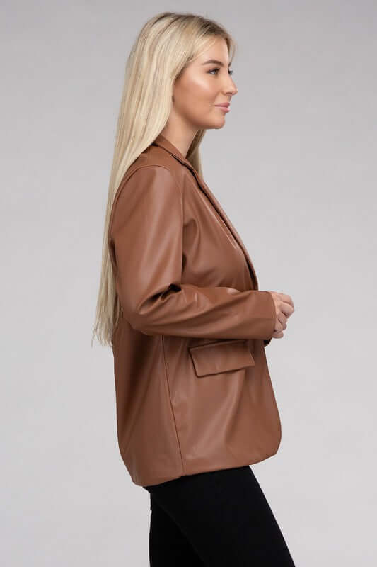 Shop Women's Sleek PU Leather Blazer | Shop Boutique Clothing, Blazers, USA Boutique