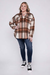 Plus Size Yarn Dyed Plaid Shirt Jacket Shacket