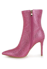 Pink Anun Rhinestones Embellished High Ankle Boots