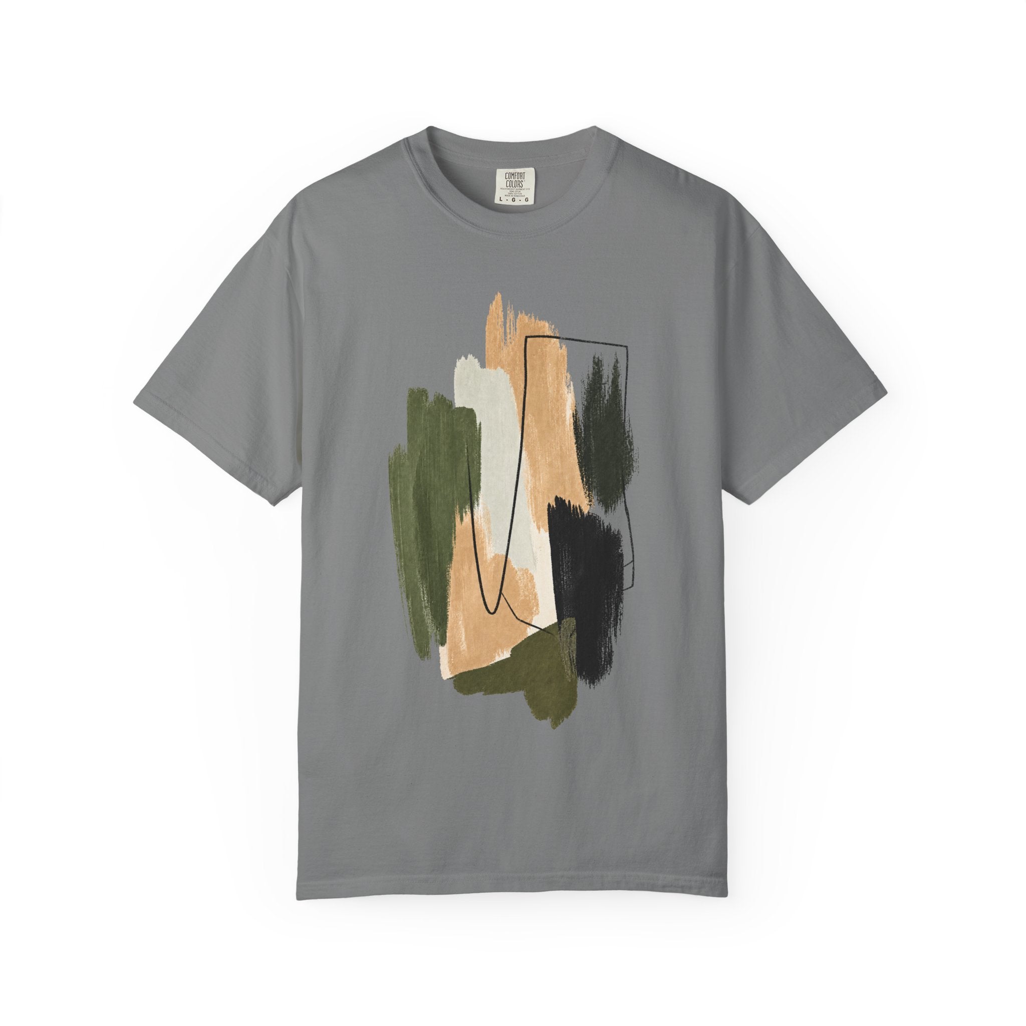 Abstract Brushstroke T-Shirt | Olive, Tan & Black Minimal Art Tee