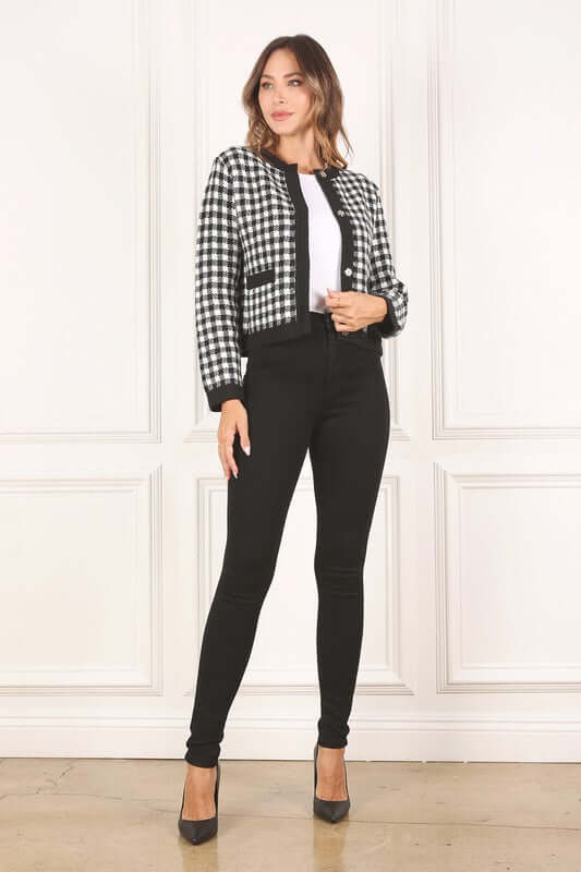 Black Check Knitted Jacket