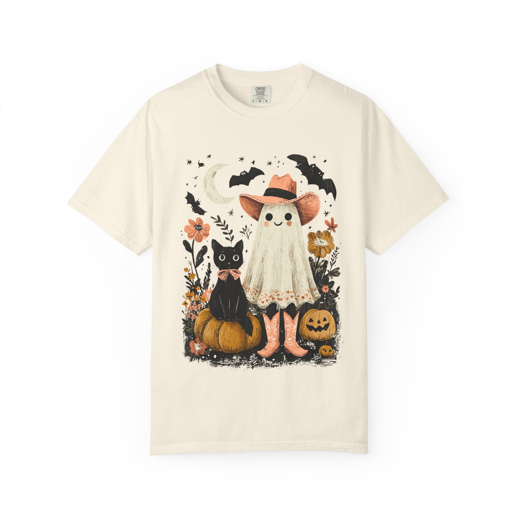 Halloween Ghost Costume T-Shirt — Cute Pumpkin, Black Cat & Bat Graphic Tee - t-shirt product image 2
