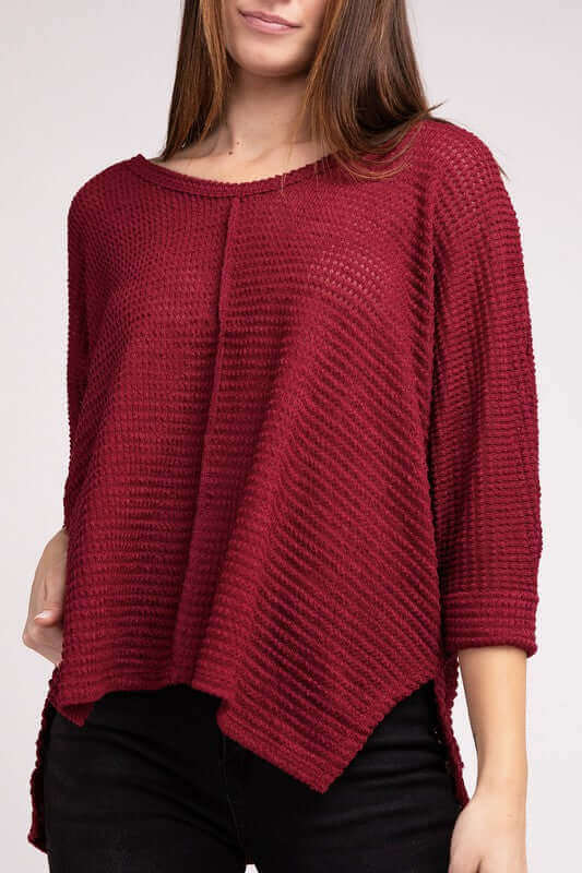 3/4 Sleeve V-Neck Hi-Low Hem Jacquard Sweater, ZENANA, $ 24.95