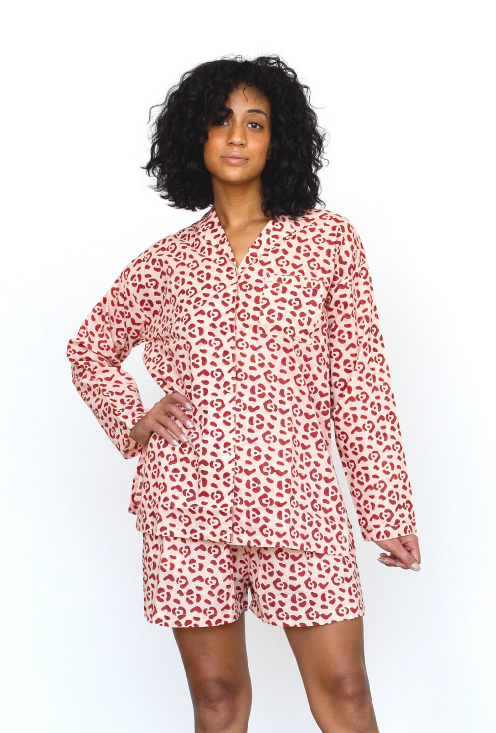 Organic Cotton Leopard Pajama Set in Blush + Berry | Boutique In USA, PJs, $ 120.00, A Moment Of Now™