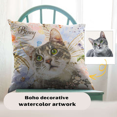 Custom Watercolor Pet Cat Dog Decorative Throw Pillow Accent Cushion