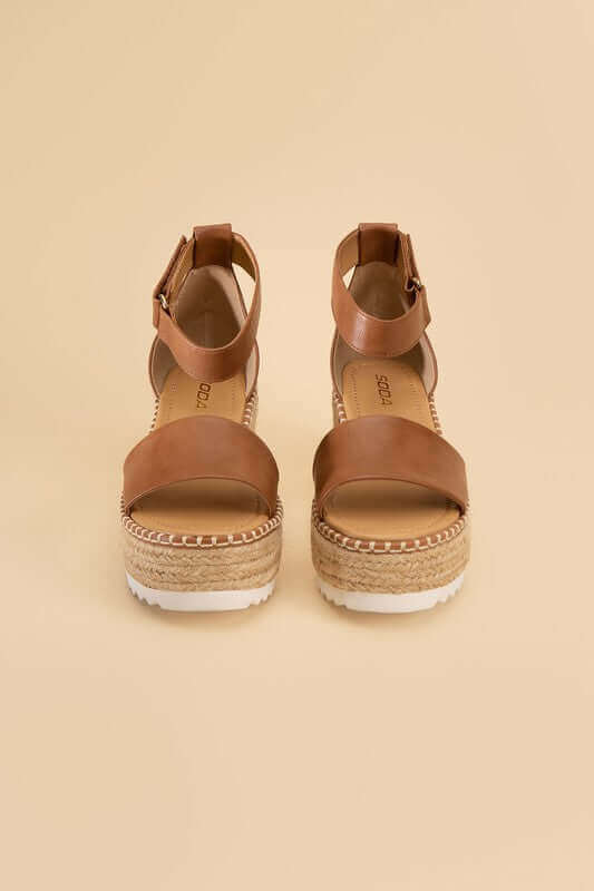 TUCKIN-S Tan Brown Platform Wedges Sandals