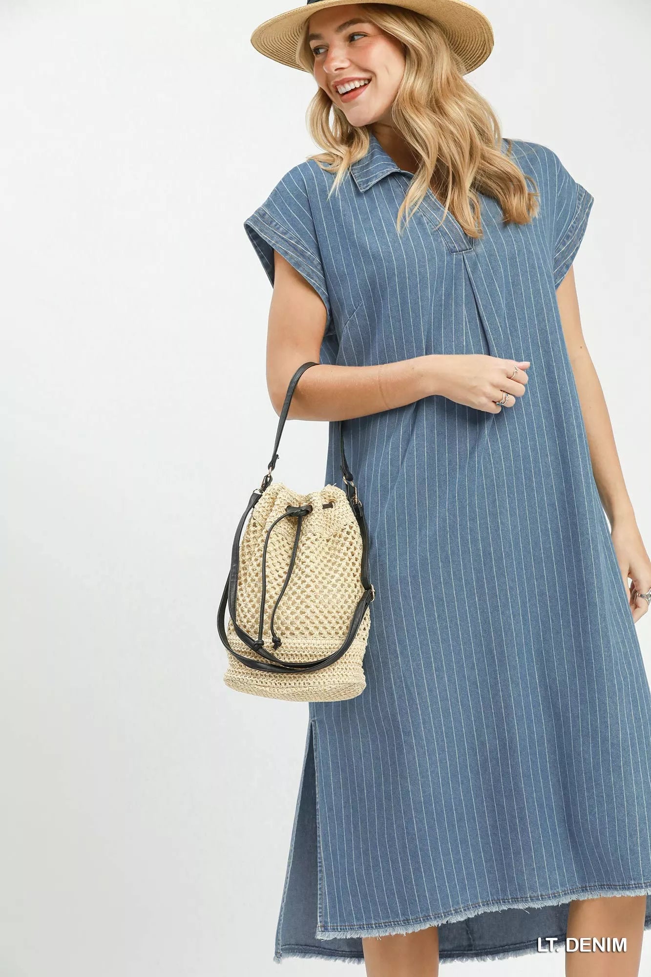 Umgee Pinstripe Denim Collared Midi Dress with Side Slits | Boutique In USA, Dresses, $ 69.00, A Moment Of Now™