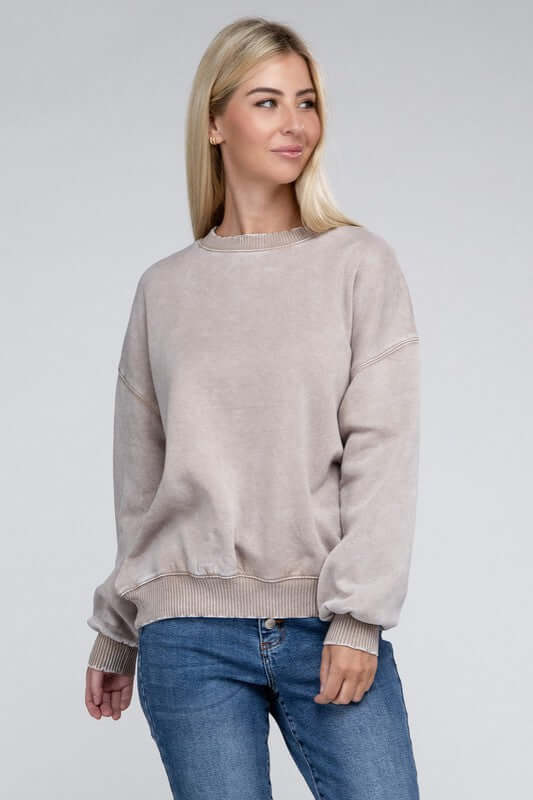 Women's Acid Wash Fleece Oversized Pullover Sweatshirt | USA Boutique, ZENANA, $ 39.00