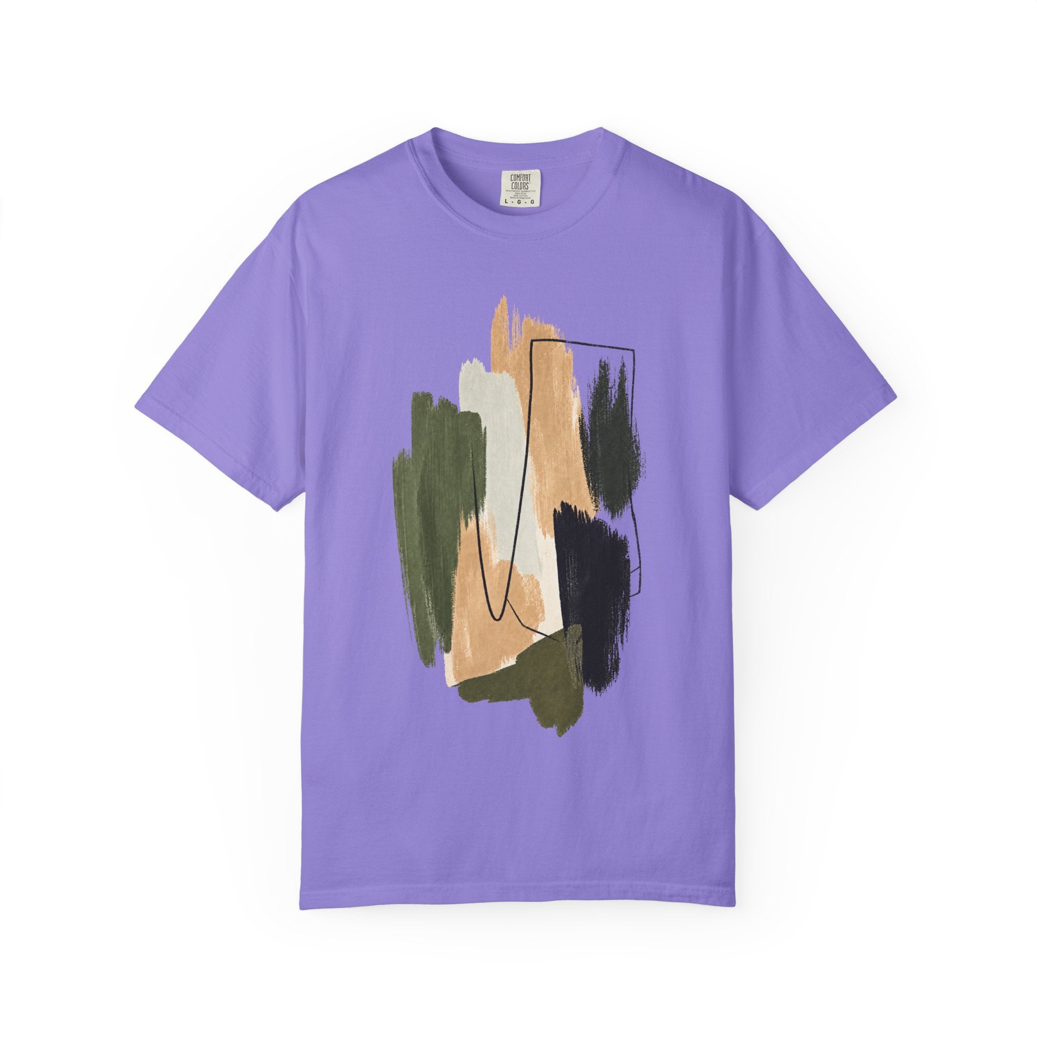 Abstract Brushstroke T-Shirt | Olive, Tan & Black Minimal Art Tee