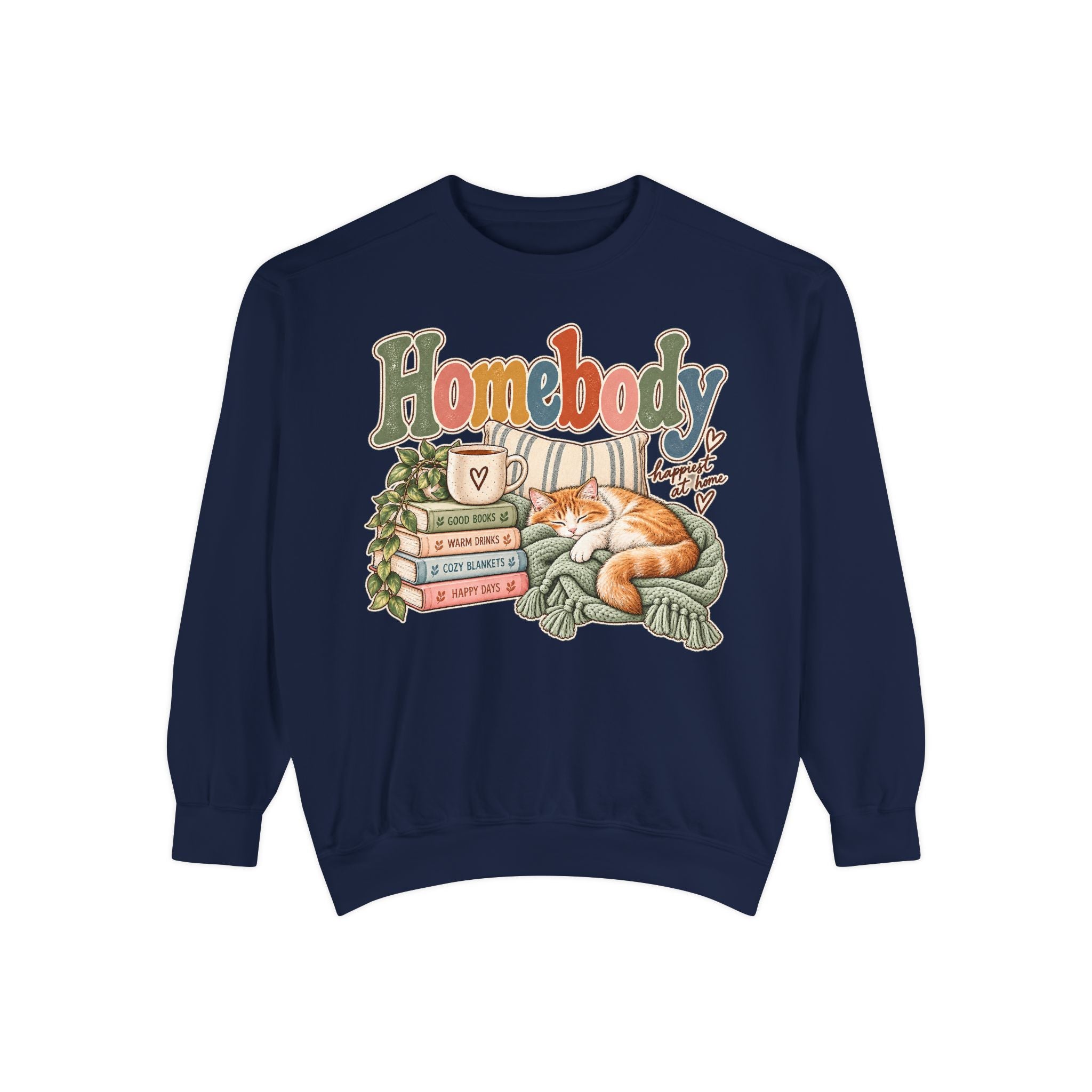 Homebody Sweatshirt — Cozy Cat & Bookstack Crewneck - sweatshirt product image 15