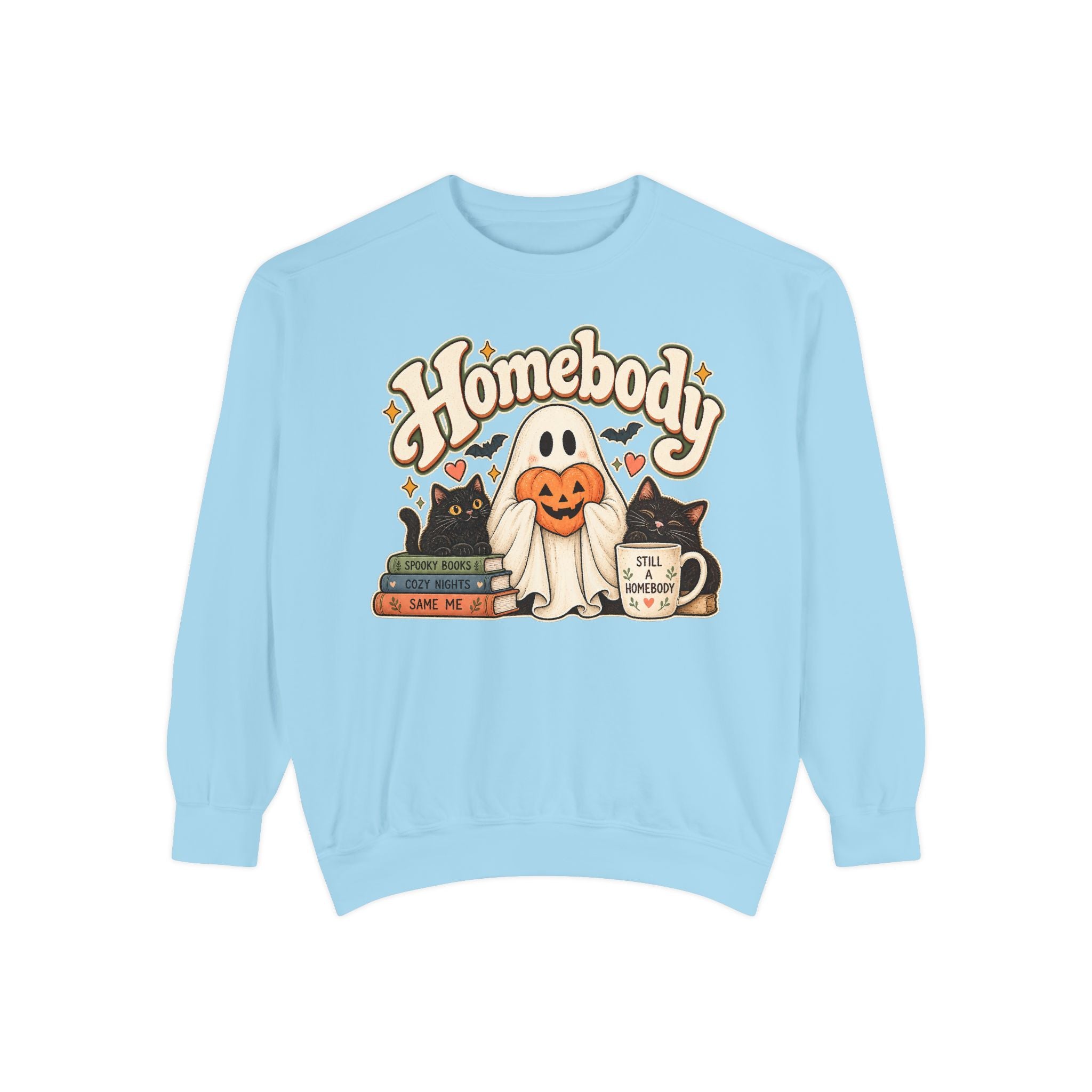Homebody Sweatshirt — Cozy Halloween Ghost, Books & Pumpkin Mug Graphic - sweatshirt product image 11