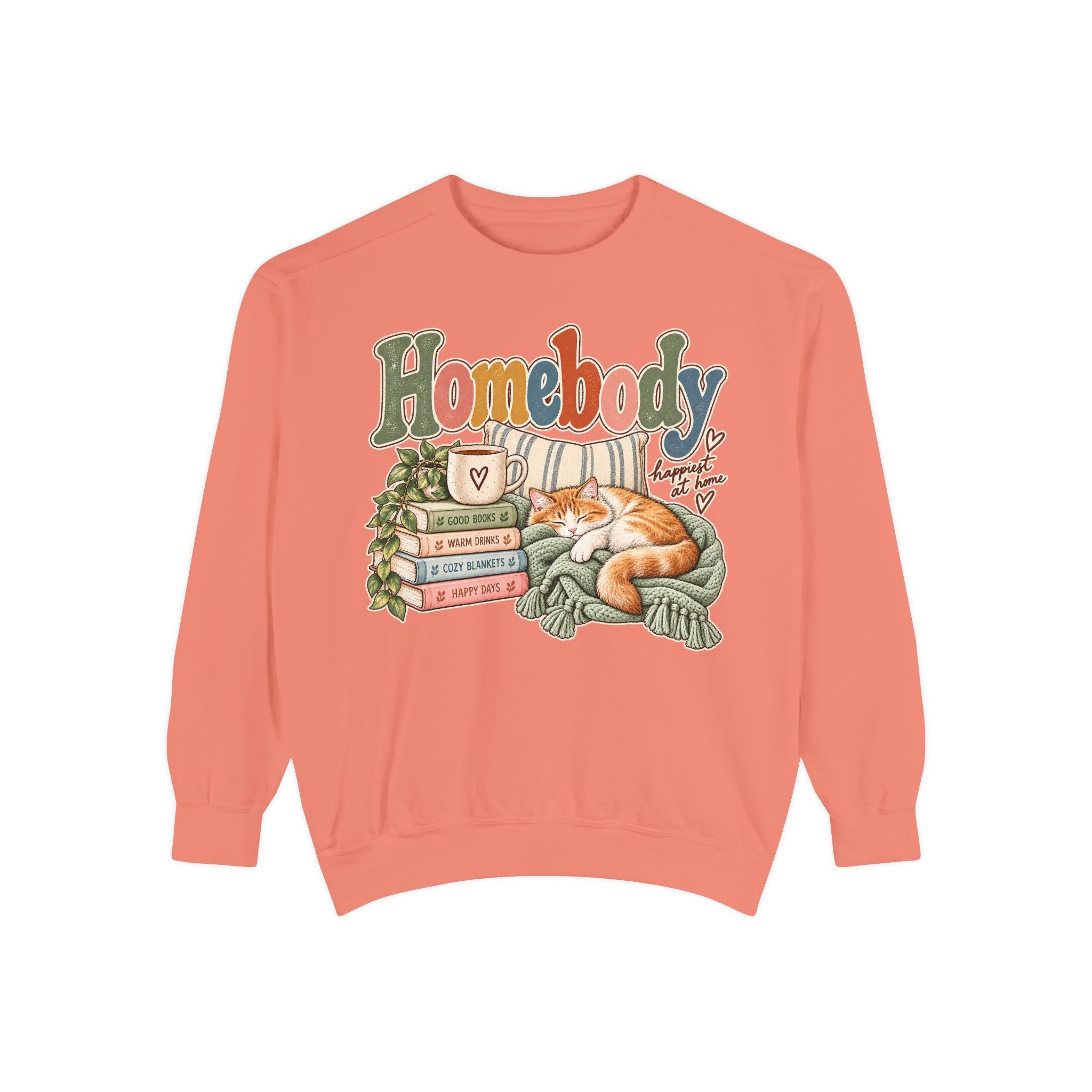 Homebody Sweatshirt — Cozy Cat & Bookstack Crewneck - sweatshirt product image 2