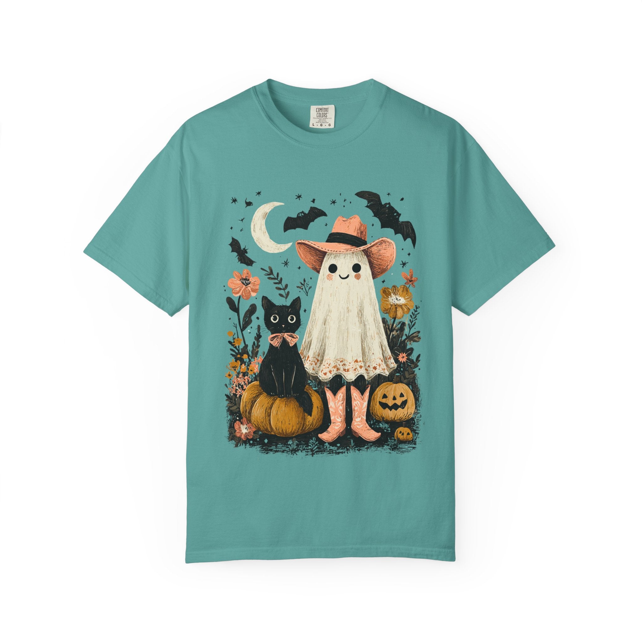 Halloween Ghost Costume T-Shirt — Cute Pumpkin, Black Cat & Bat Graphic Tee - t-shirt product image 7