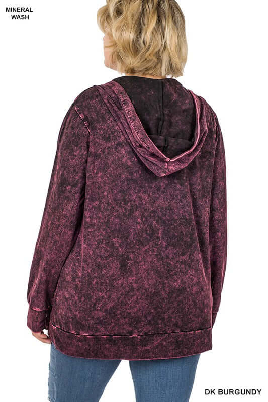 Shop Women's Plus Size Mineral Wash Zippers Hoodie Jacket, Jackets, USA Boutique