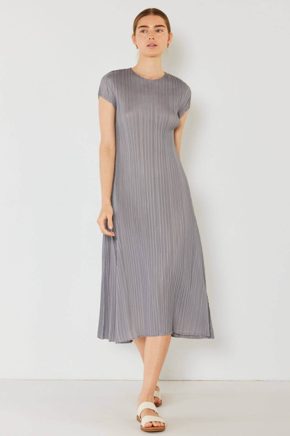 Solid Pleated Cap Sleeve A-Line Dress, Marina West Swim, $ 63.00