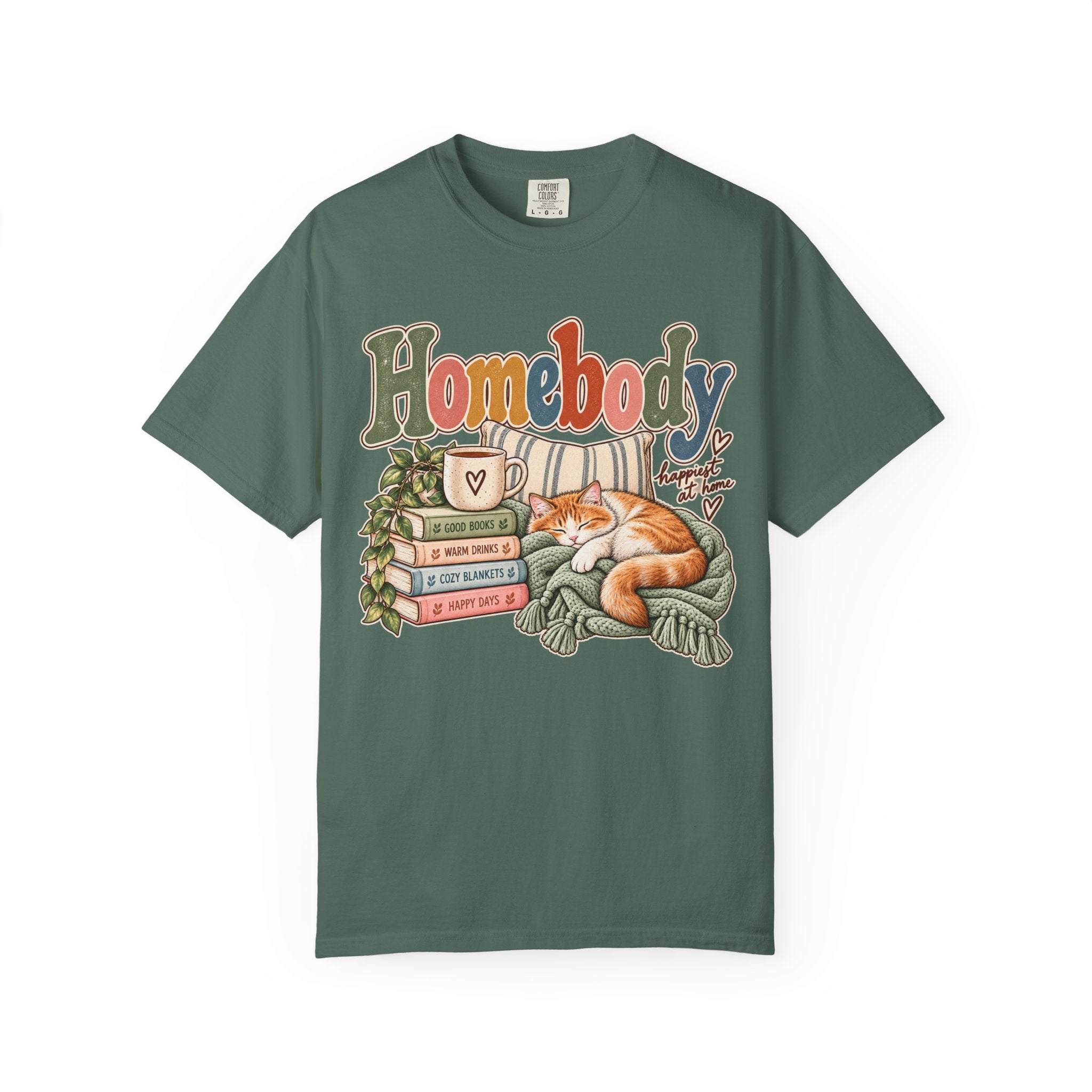 Homebody T-Shirt — Cozy Cat, Books & Coffee Comfort Colors® Tee