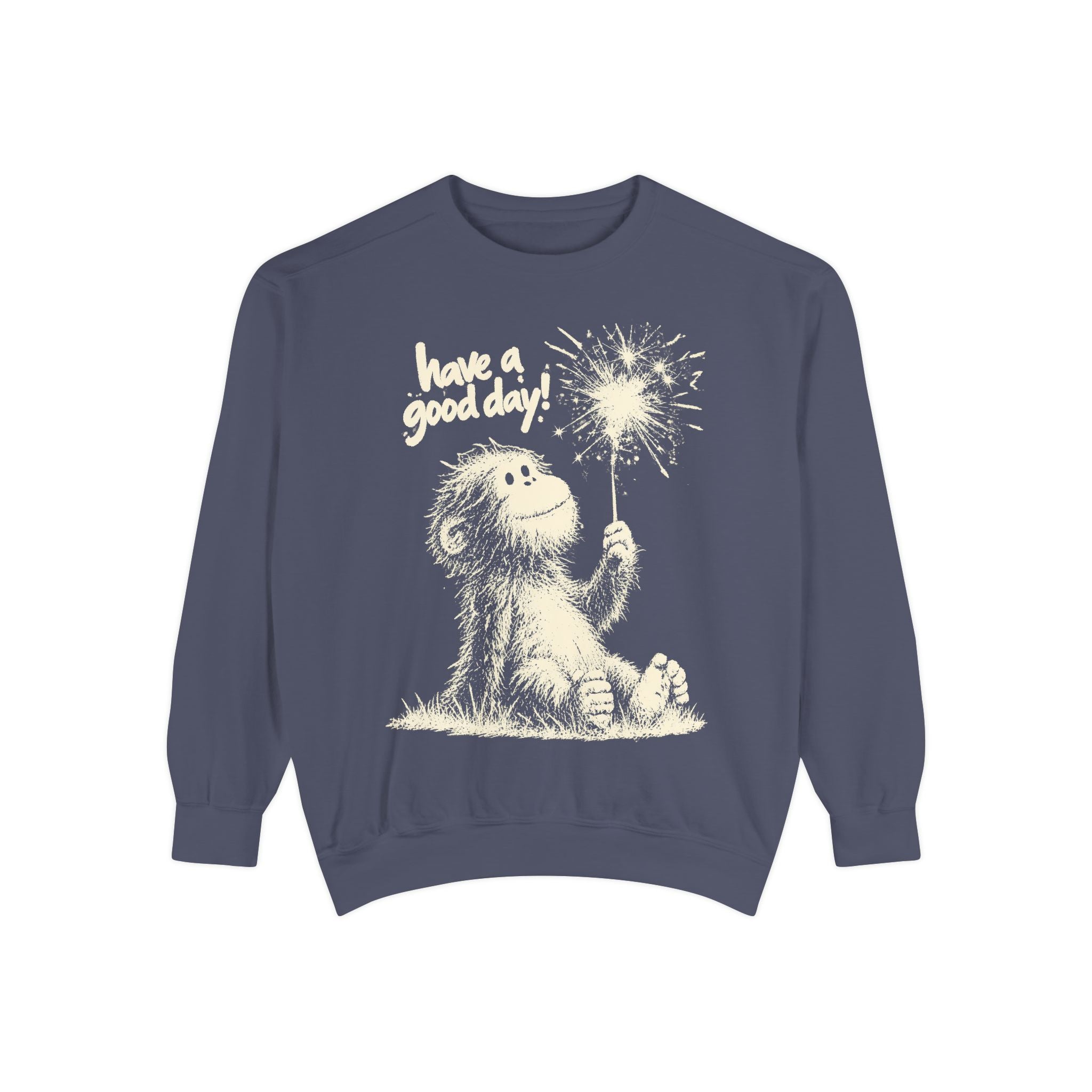 Vintage-style Baby Bigfoot sparkler crewneck mockup