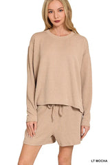 Comfortable Light Mocha Long Sleeve Tee & Shorts Set, Outfit Sets, $ 37.00, A Moment Of Now™