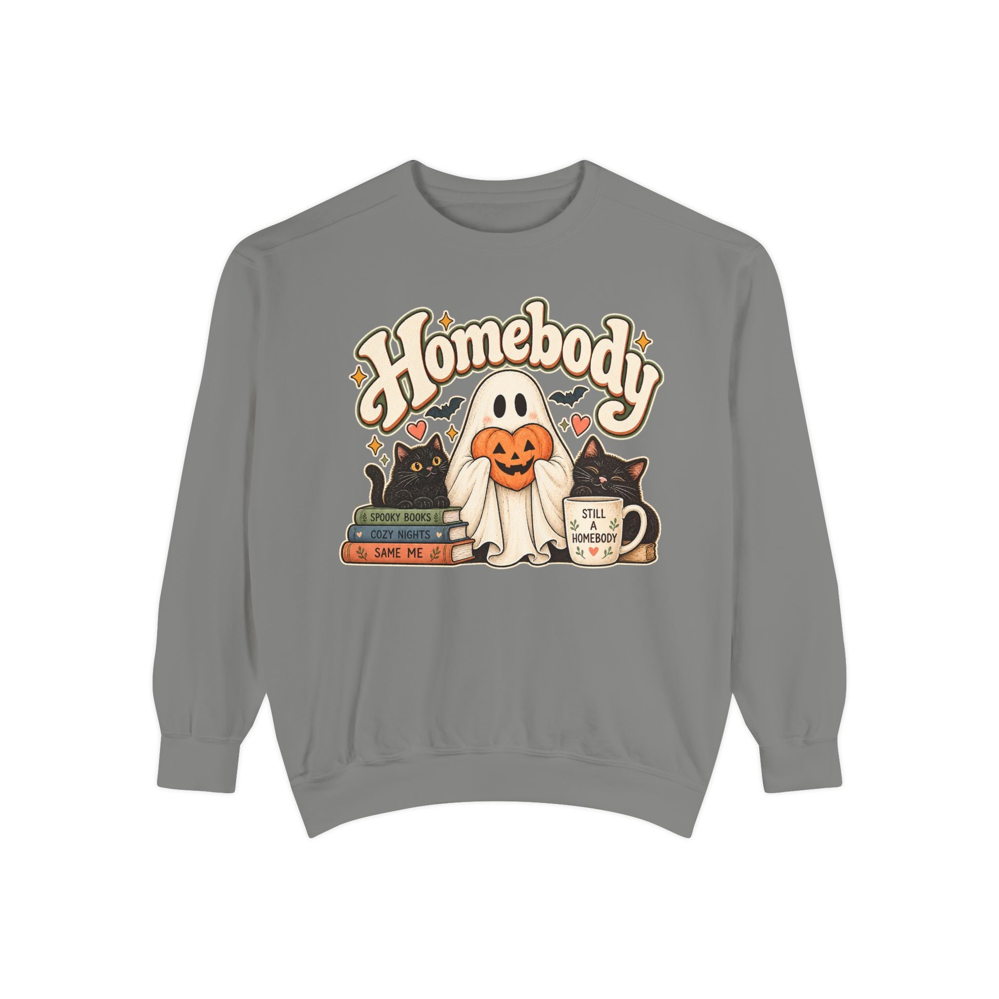 Homebody Sweatshirt — Cozy Halloween Ghost, Books & Pumpkin Mug Graphic - sweatshirt product image 5