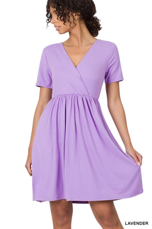 BRUSHED DTY BUTTERY SOFT FABRIC SURPLICE DRESS, ZENANA, $ 35.00