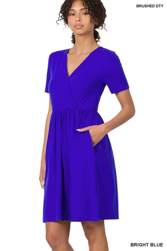 BRUSHED DTY BUTTERY SOFT FABRIC SURPLICE DRESS, ZENANA, $ 35.00