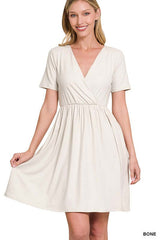 BRUSHED DTY BUTTERY SOFT FABRIC SURPLICE DRESS, ZENANA, $ 35.00