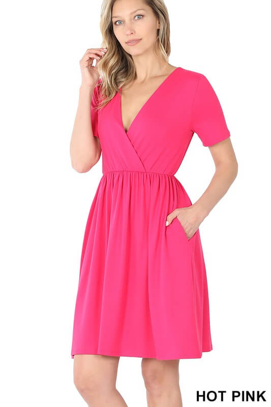 BRUSHED DTY BUTTERY SOFT FABRIC SURPLICE DRESS, ZENANA, $ 35.00